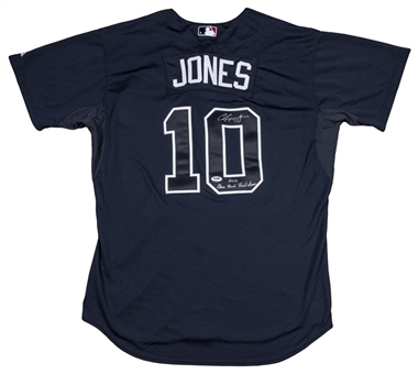 2012 Chipper Jones Game Used, Signed & Inscribed Atlanta Braves Alternate Road Jersey - Final Season! (PSA/DNA) 